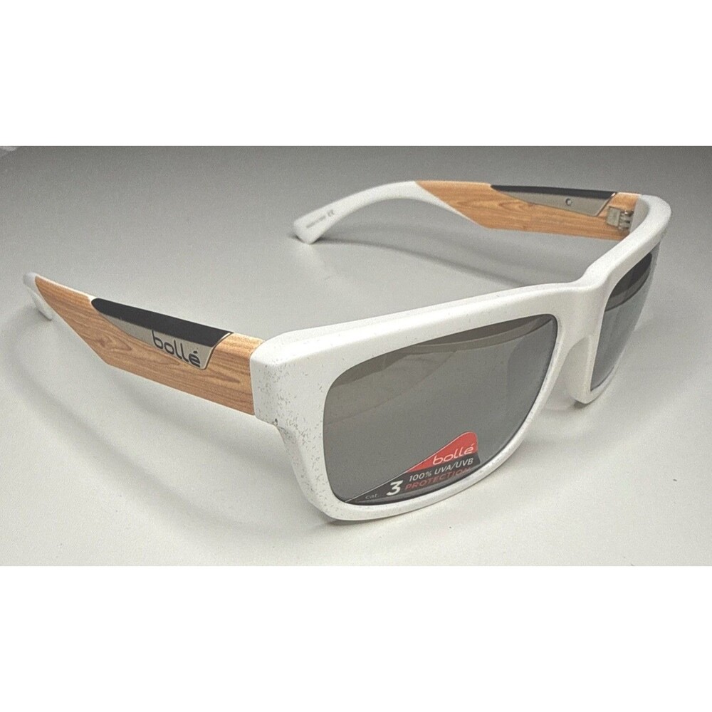 Bolle Jude Sunglasses Matte White Wood TNS Gun Silver Mirror Sunnies NIB